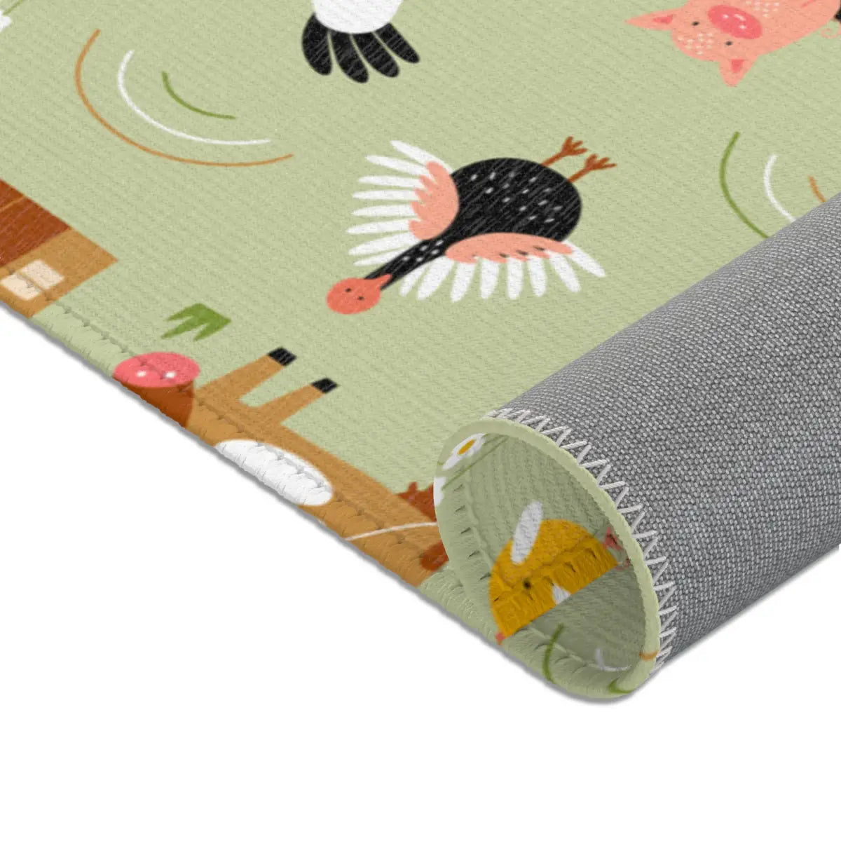 Kinderteppich "Auf der Weide" von spielzwerg. Nahaufnahme gerollt. RUG-00005-XL, RUG-00005-L.
