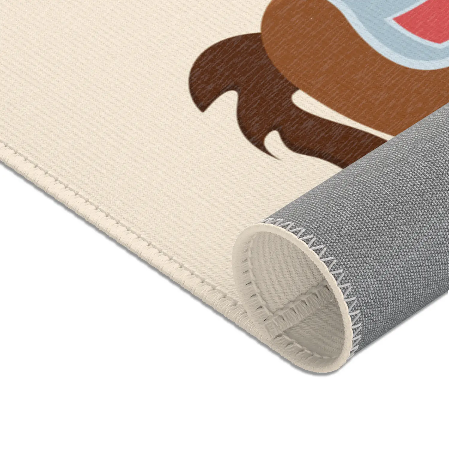 Kinderteppich "Tapferer Ritter" von spielzwerg. Nahaufnahme gerollt. RUG-00208-XL, RUG-00208-L.