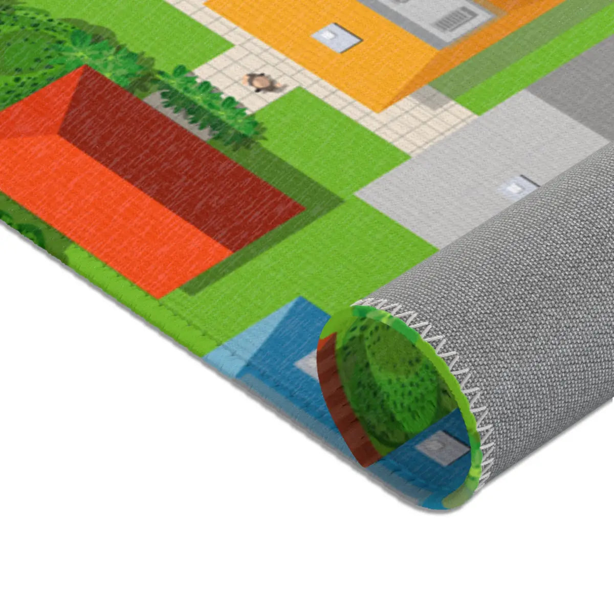 Spielteppich "Große Kreuzung" von spielzwerg. Nahaufnahme gerollt. RUG-00035-XL, RUG-00035-L.