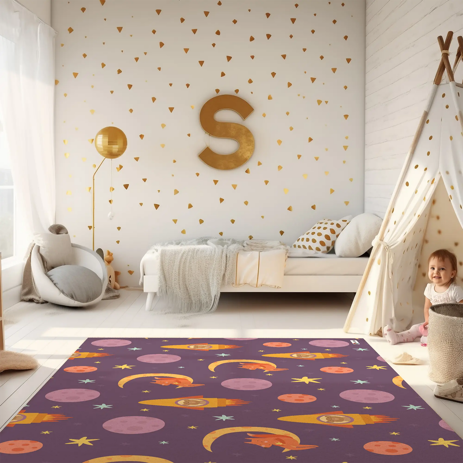 Kinderteppich "Tierische Weltalltouristen" von spielzwerg. RUG-00100-XL, RUG-00100-L.