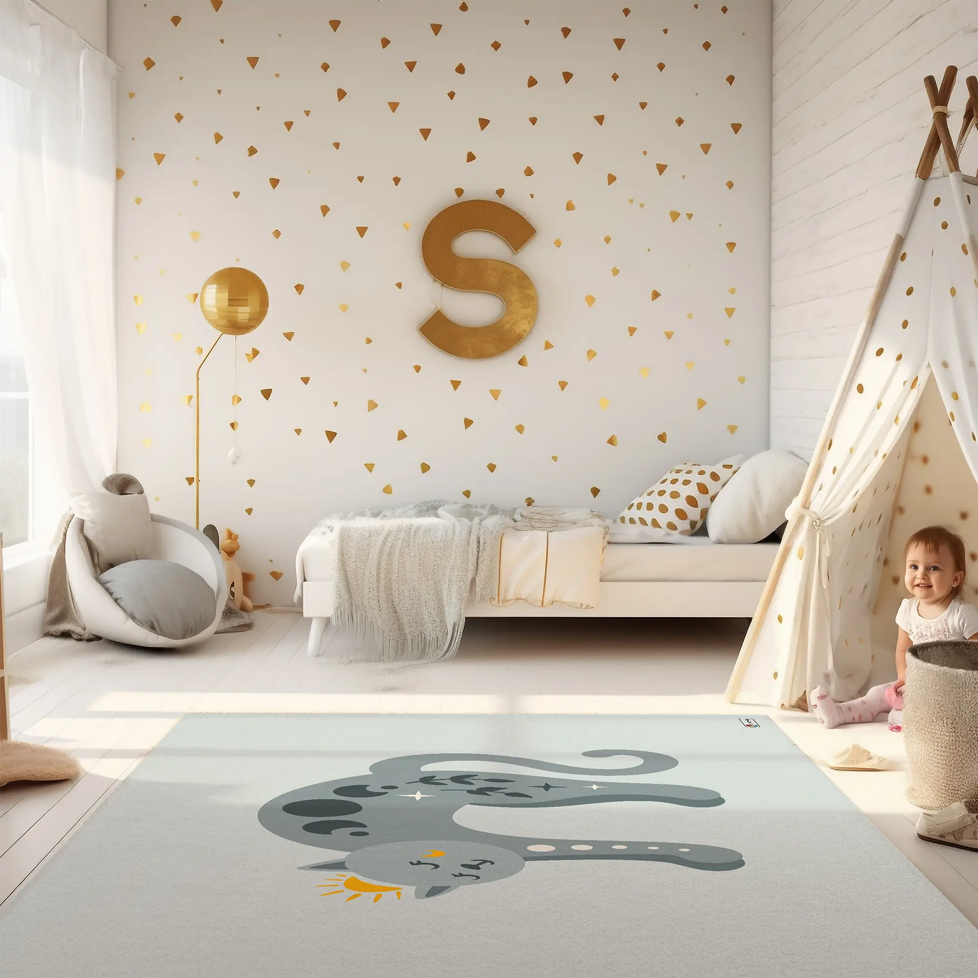 Kinderteppich "Boho Katze" von spielzwerg. RUG-00038-XL, RUG-00038-L.