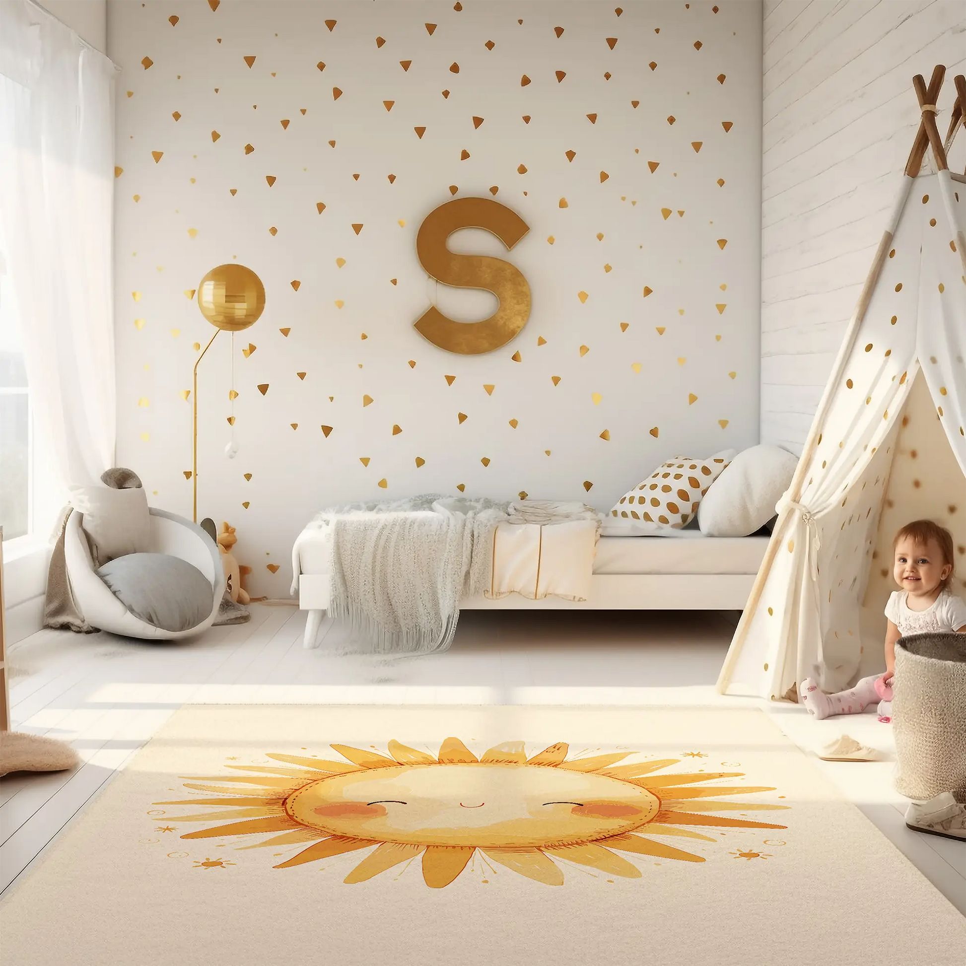 Kinderteppich "Niedliche Sonne" von spielzwerg. RUG-00066-XL, RUG-00066-L.