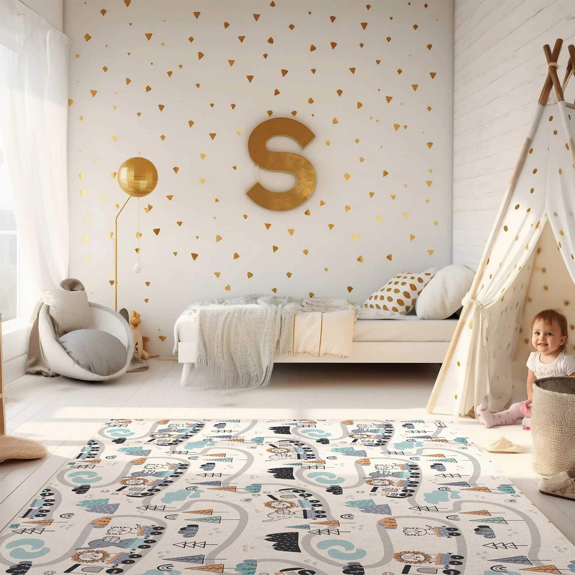 Spielteppich „Safari-Express“ von spielzwerg. RUG-00073-XL, RUG-00073-L.