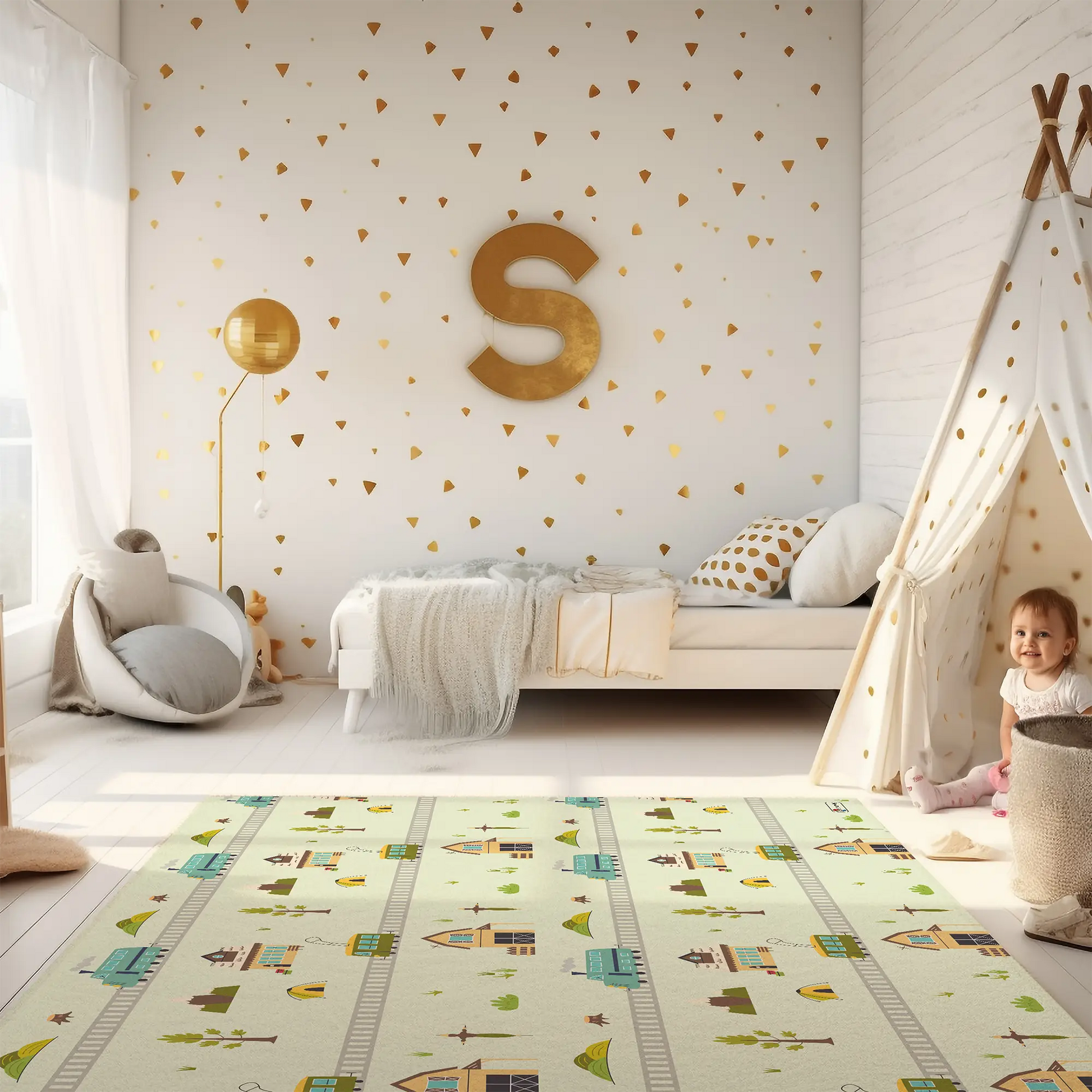 Spielteppich „Zuglandschaft“ von spielzwerg. RUG-00156-XL, RUG-00156-L.