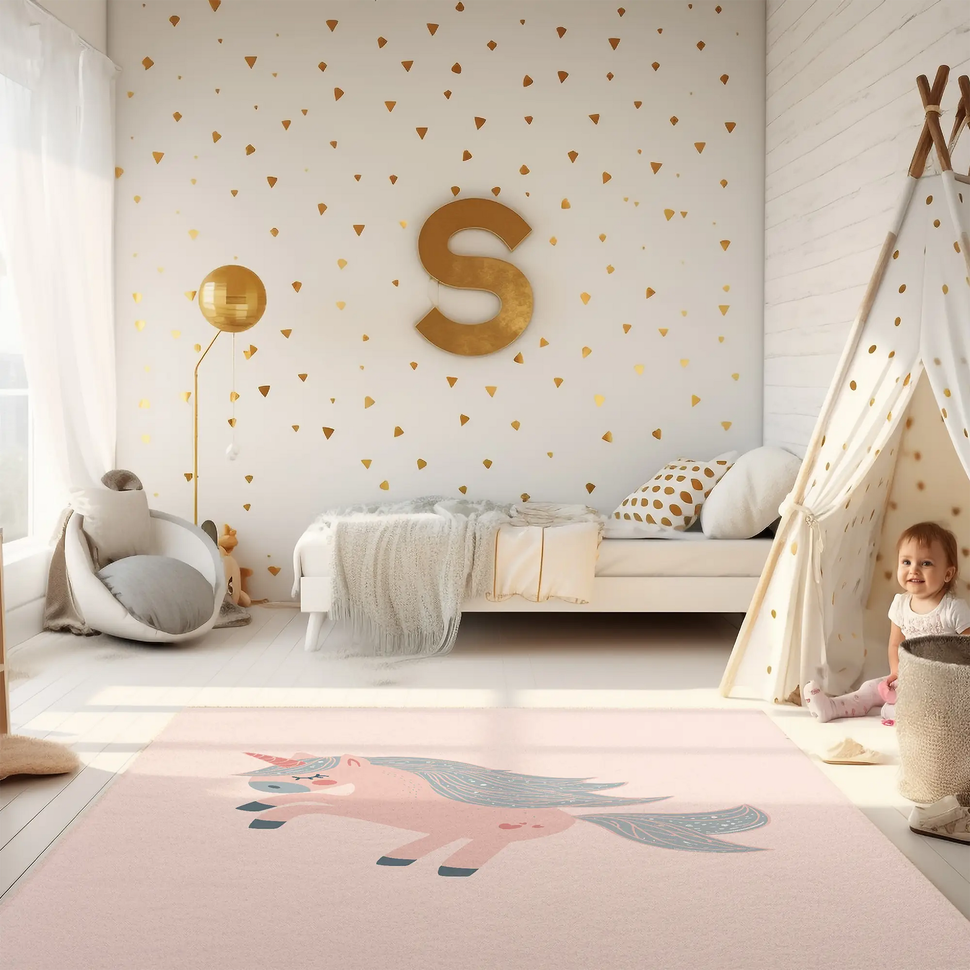 Kinderteppich "Emmy Einhorn" von spielzwerg. RUG-00117-XL, RUG-00117-L.