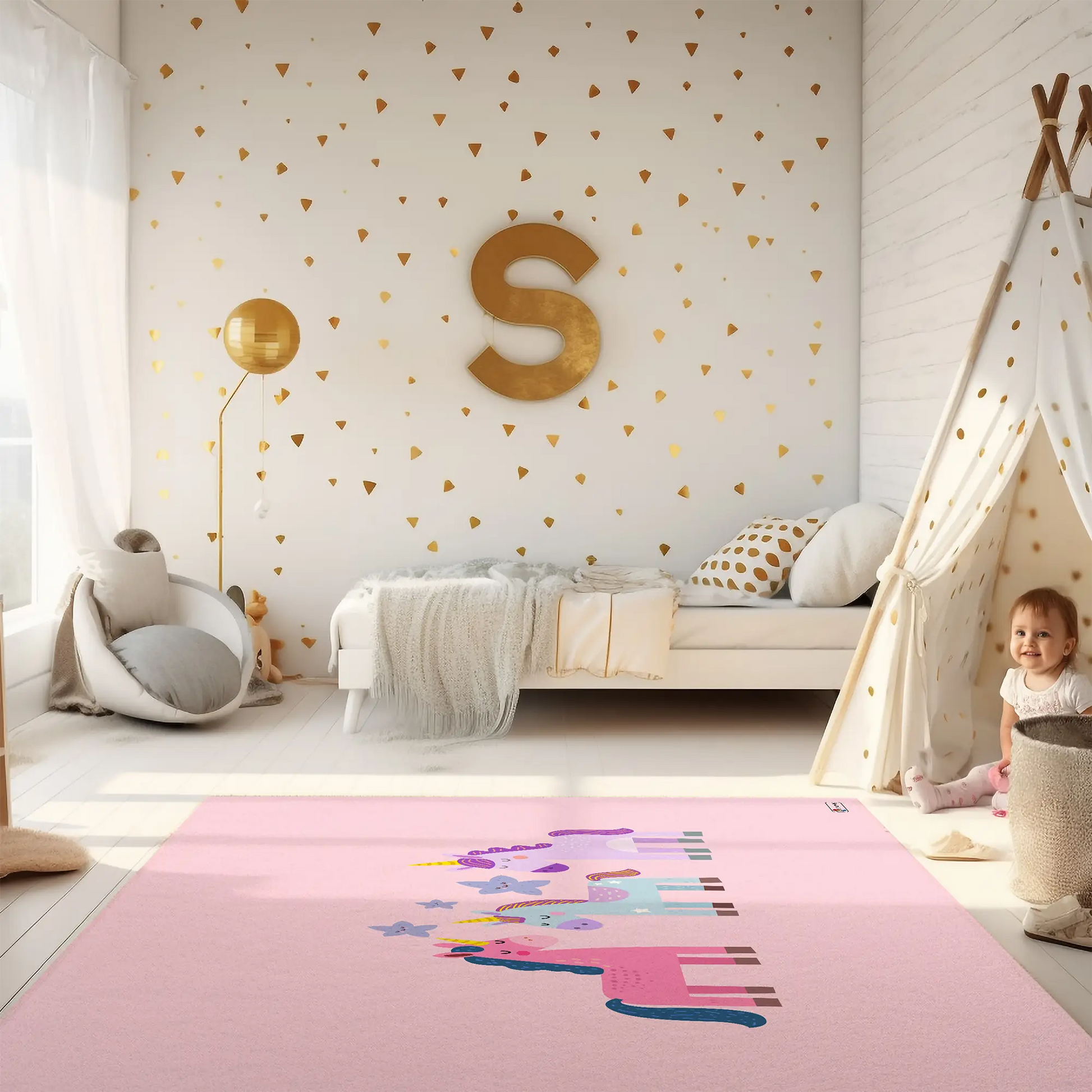 Kinderteppich "Einhornfamilie" von spielzwerg. RUG-00116-XL, RUG-00116-L.