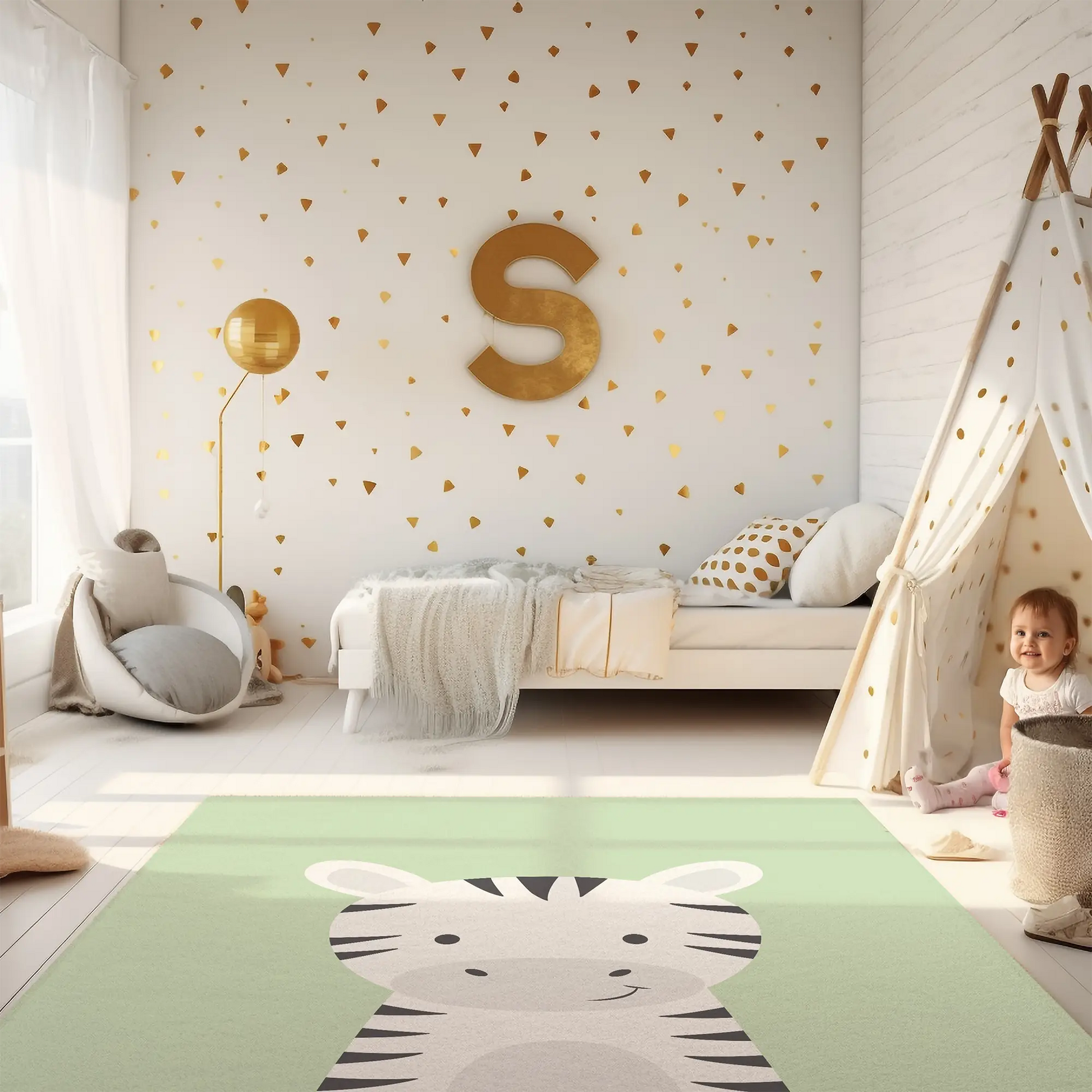 Kinderteppich "Zino Zebra" von spielzwerg. RUG-00176-XL, RUG-00176-L.
