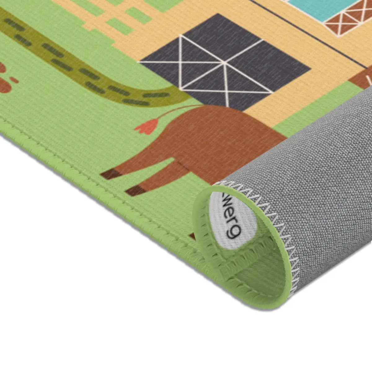 Spielteppich "Ottos Farm" von spielzwerg. Nahaufnahme gerollt. RUG-00142-XL, RUG-00142-L.
