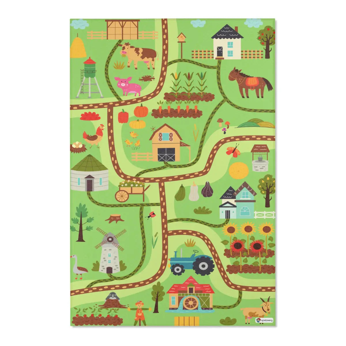 Spielteppich "Marias Farm" von spielzwerg. Frontansicht von vorne.